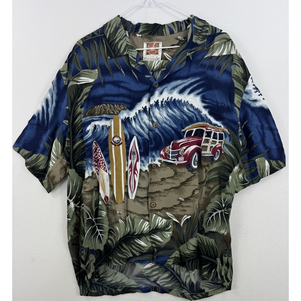 Hawaiian Togs Surf Woodie Wagon Shirt Mens XL Blue Tropical Beach Camp